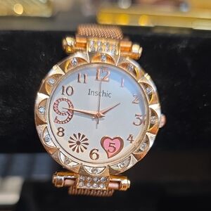 chic Rose Gold Crystal Accent Women's Watch